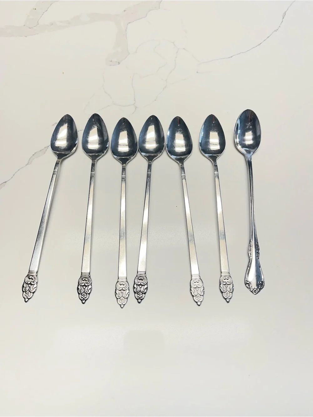 6 Oneida NORDIC CROWN Stainless Iced Tea Spoons +1 Extra Non Matching  Set